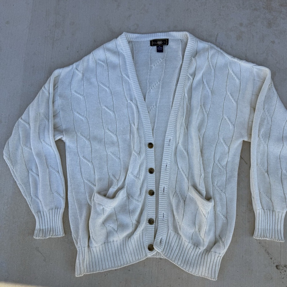 GANT Jumper Mens XL Cotton Cable Knit Cardigan Button Pockets Fisherman Preppy